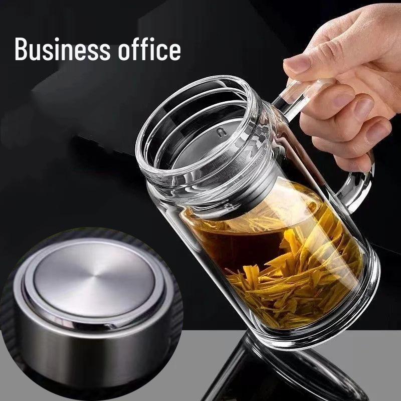 Custom Logo Double-Layer High Borosilicate Glass Cup with Engraved Screw Cap