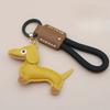 Custom Number Sausage Dog Leather Keychain Pendant Personalized Cartoon Keyring with Braid Rope Bag Car Key Ring