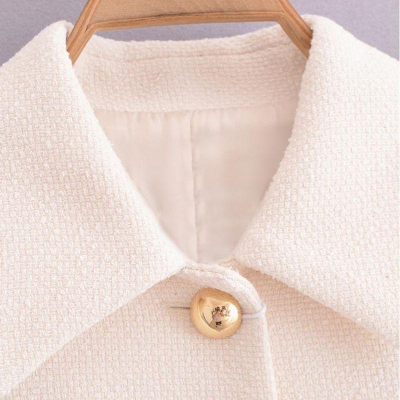 Kaslead New Arrival Women's Clothing Fashion Style Fashion Polo Collar Long Sleeves Short Tweed Outwear Skirt Suit