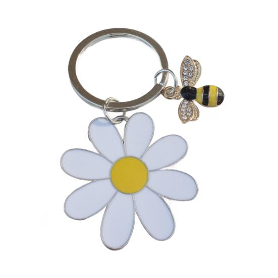 Women Girls Keychain Flower Bee Charm Keyring Shiny Rhinestones Inlaid Small Size Keychain Handbag Accessories