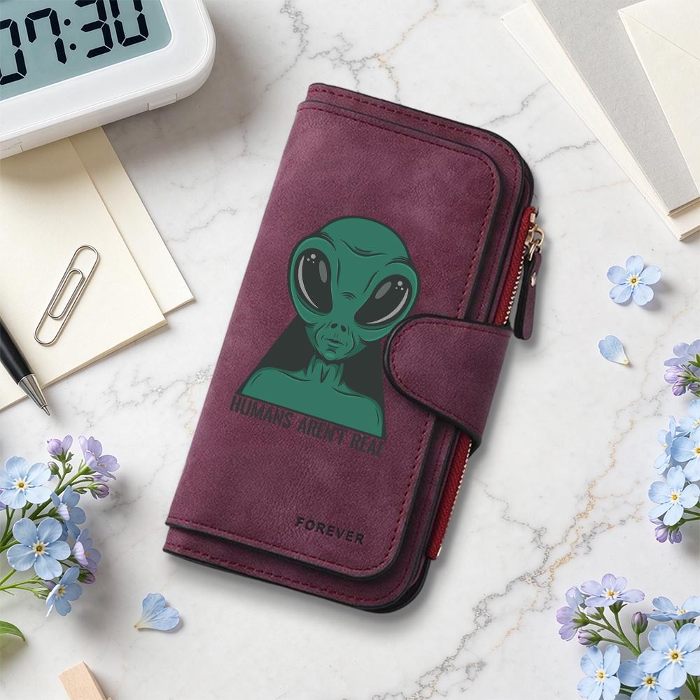 Fashion Alien Print Long Wallet Casual Portable Multifunctional Card Holder
