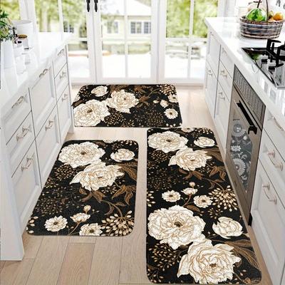 1 Adet Yorgunluk Önleyici Mutfak Halısı, Bohem Çiçek Desenli Su Geçirmez Kaymaz Kalın Yastıklı Mutfak Paspası Ağır Hizmet Tipi Konforlu Ayak Altı Matı Mutfak İçin