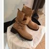 Grape mother, the same style has a height increase of 5.5cm~ retro Maillard thick heel thick bottom buckle with suede high heel short boots for wome