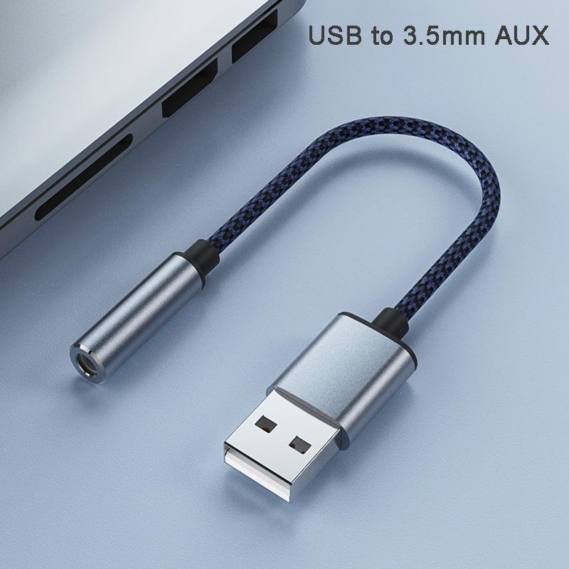 MH290 12cm USB Male to 3.5mm Female AUX Adapter Braided Cable HiFi Sound Card Converter