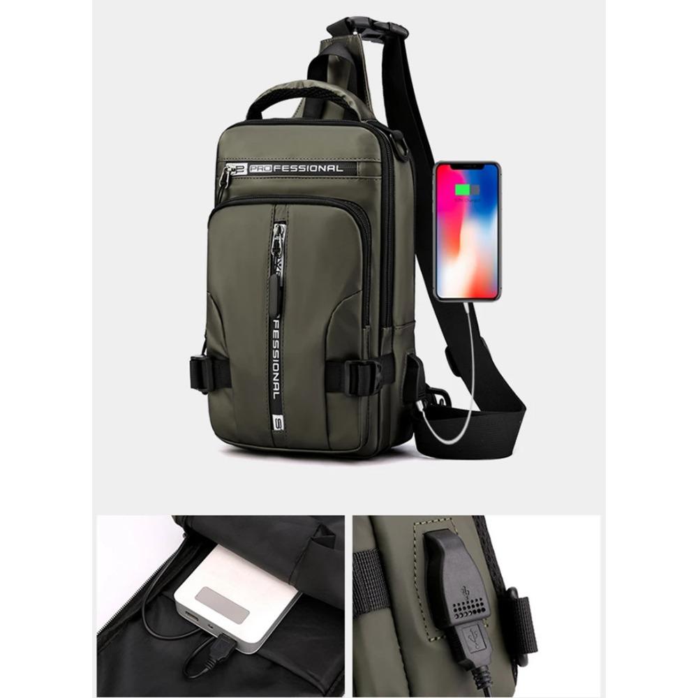 Men Sling Backpack Cross Body Shoulder Chest Bag with USB Charging Port Travel Waterproof Nylon Male Multipurpose Messenger Bags