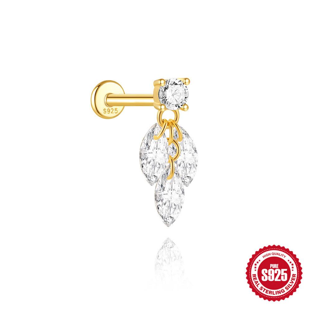 

S925 Sterling Silver 2026 Daily Wear Geometric Splicing Opal Bow Diamond Cartilage Spiral Puncture Stud Earrings 16G Single