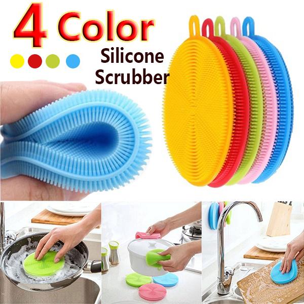 1x Kitchen Silicone Scrubbers Sponges Brush Dish Pot Washing Cleaning Tools New