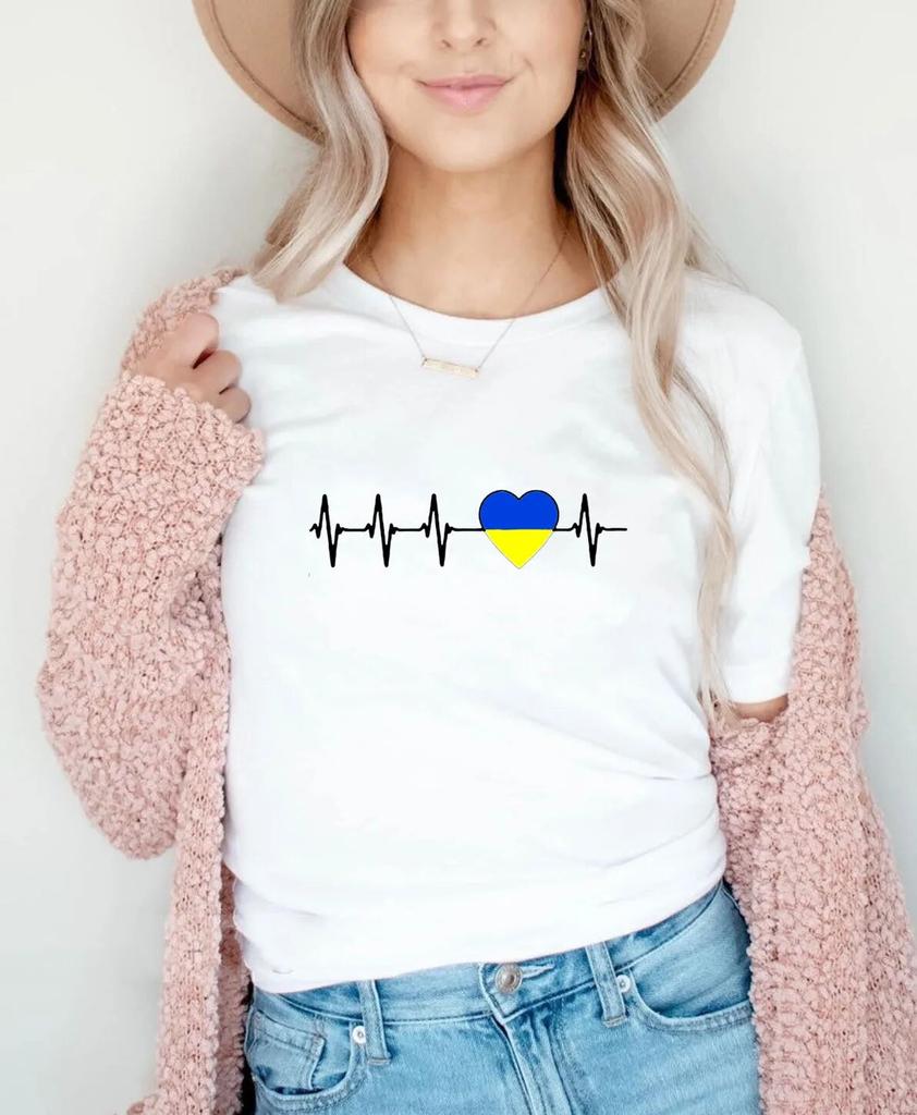 Heartbeat Blue Yellow Women Print T-shirt Girl Y2K Short Sleeve Tee Tops Lady 90S Sweetshirts FeUnisex Harajuku Clothing