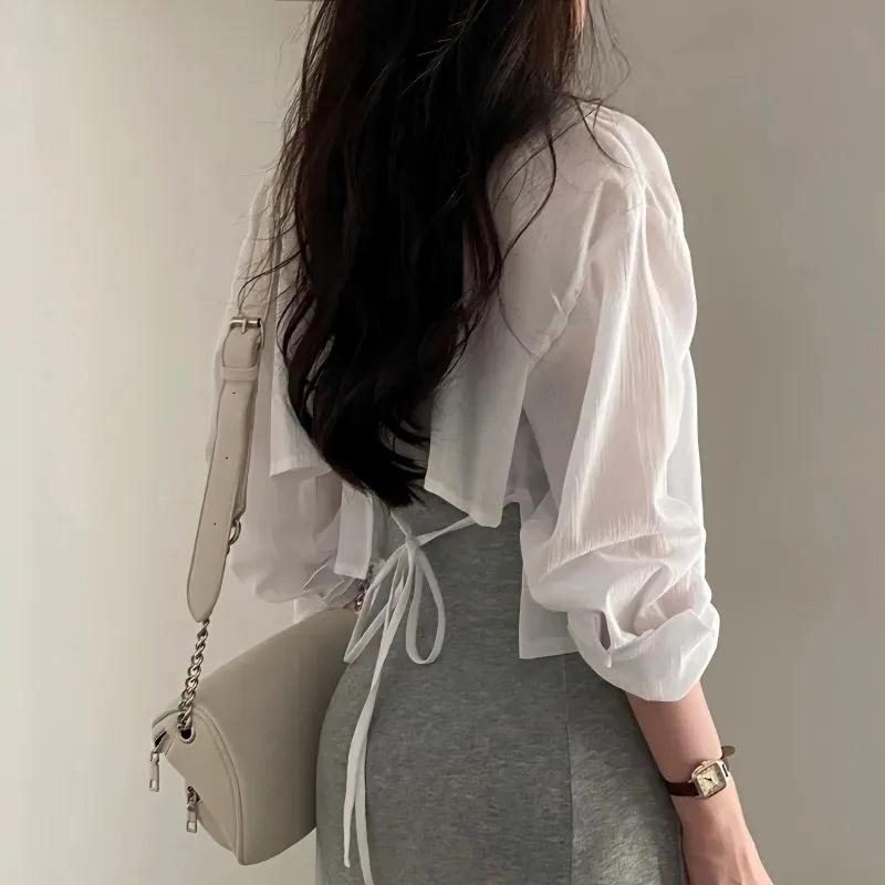 Summer Sunscreen Shirt Women Sexy Backless Chiffon Sun Protection Cardigan Tops Woman Solid Color Loose Casual Blouse  Exposed Back Short Shirt