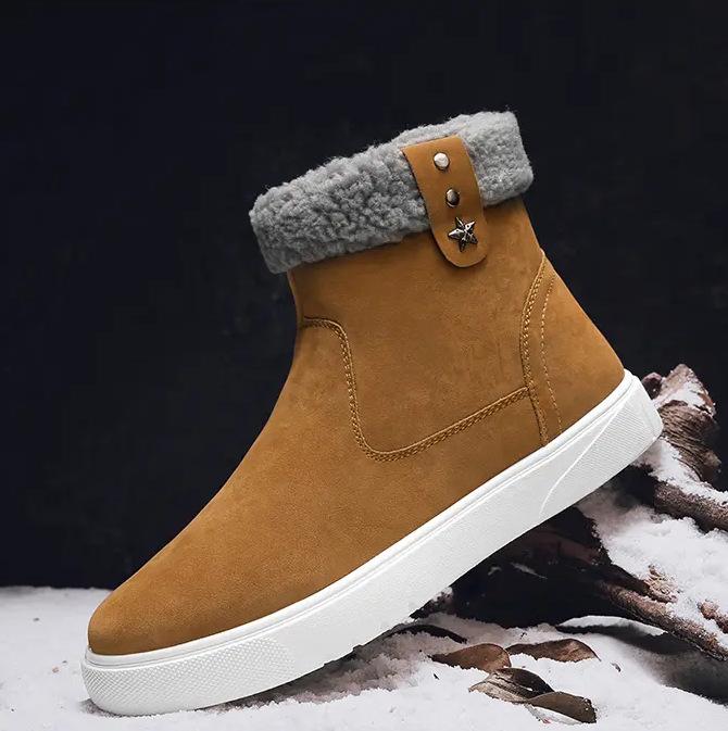 Men's High-Top Snow Boots - Velvet-Lined, Warm Leather, Fur, Slip-On, Winter Cold-Proof.