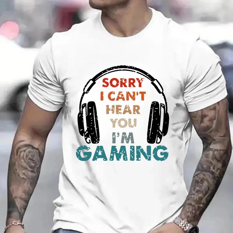 

мужские футболки Извините, я вас не слышу, я геймер Футболка для мужчин смешные футболки Game Lover короткие топы Футболки с видеоиграми Игровые футболки XXXXXL золотой