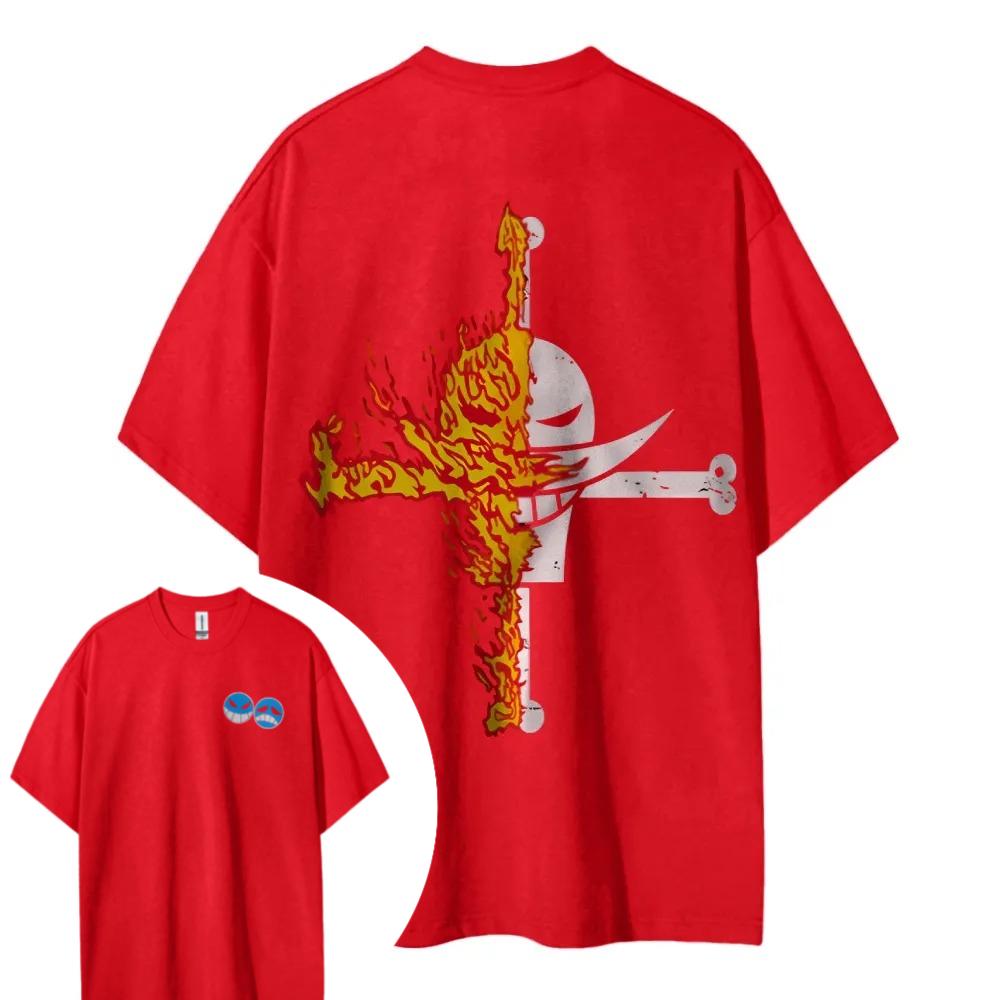 

ONE PIECE Hotblooded Animation Ace Shortsleeved Mens and Womens Same Style Comfortable Shortsleeved Couples Casual Popular S