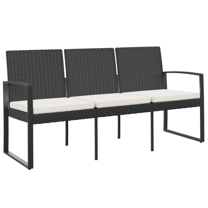 VidaXL Banc de jardin à 3 places avec coussins noir rotin PP 360212