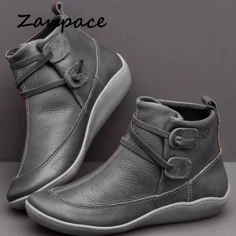 Autumn Casual Booties Women 2024Large Size 43 Leather Ankle Boots for Women Round Toe Women's Shoes Flat with Zapatos De Mujer