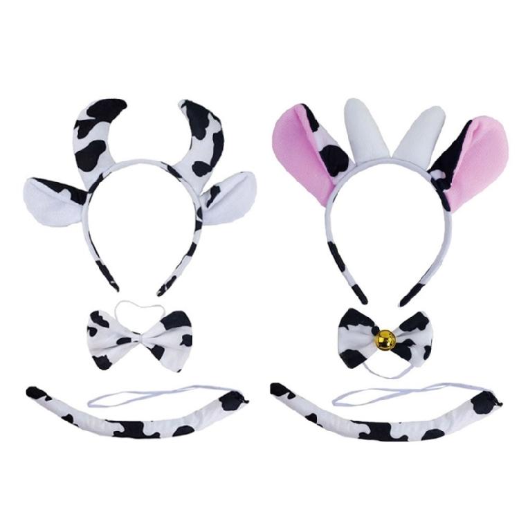 Kuhkostüm Zubehör Set Kuh-Ohren Stirnband, Fliege, Schwanz, Tutu Rock, Handschuh