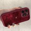 Burgundy Suede with Golden Heart Pattern TPU Soft Case For iPhone 17 16 15 14 Pro Max 13 12 11 XS X XR 7 8 Plus 16E 17 Air Cover