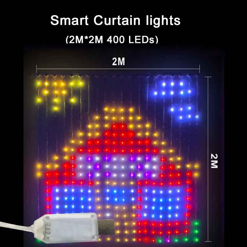 

Умные занавески с подсветкой, Bluetooth-приложением, RGB-светодиодная гирлянда, водонепроницаемая гирлянда, USB, сделай сам, текстовый узор, дисплей, декор для комнаты для вечеринки 2x2M