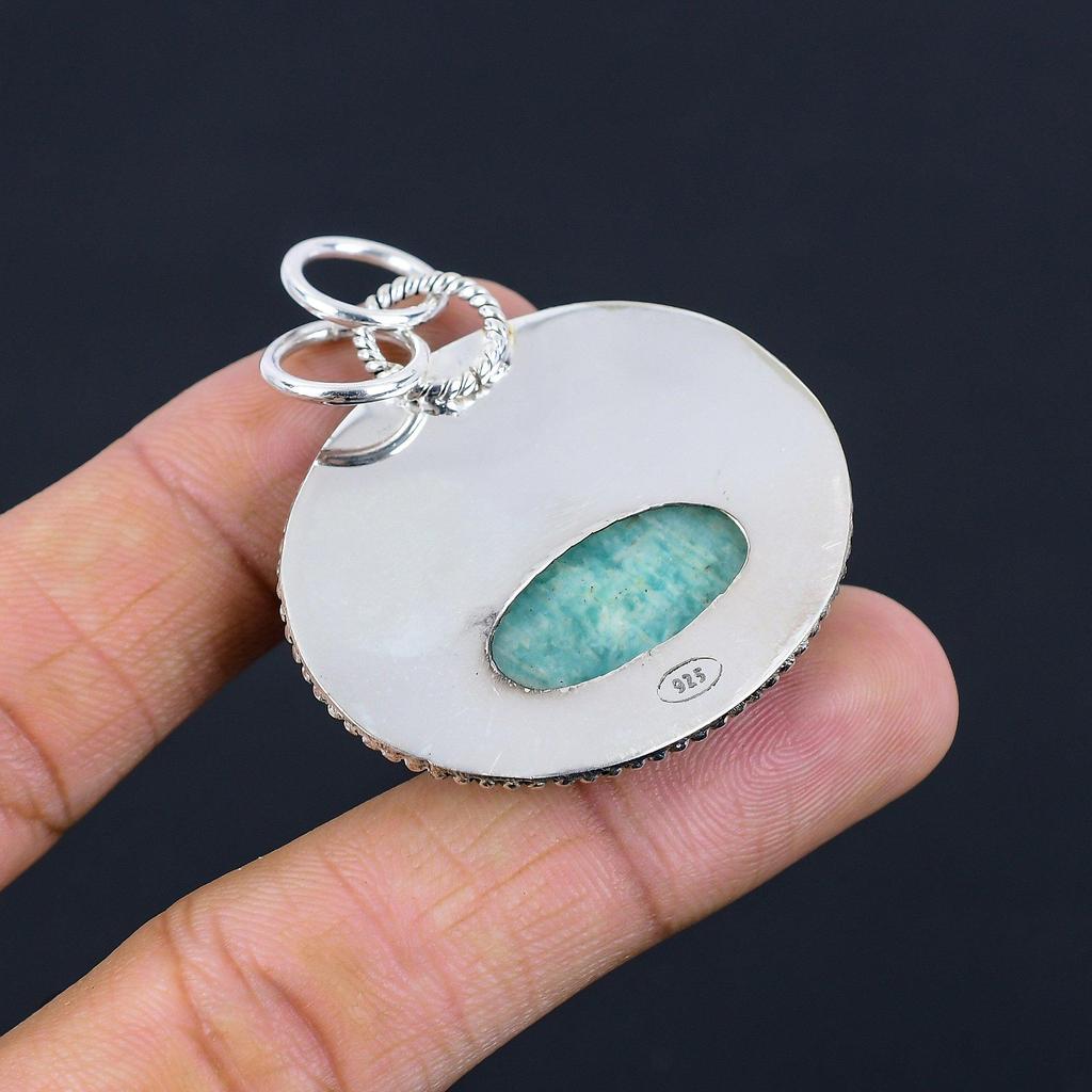 Gift For Women Jewelry Pendant 925 Sterling Silver Natural Amazonite Gemstone