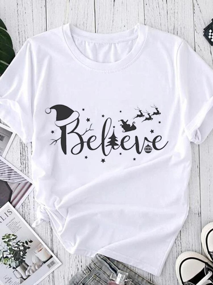 Women Tees Graphic Cartoon Christmas Print Wear Vacation Tops Tees Ladies Short Sleeve 90S Summer Fashion Trend Tshirt T-Shirt