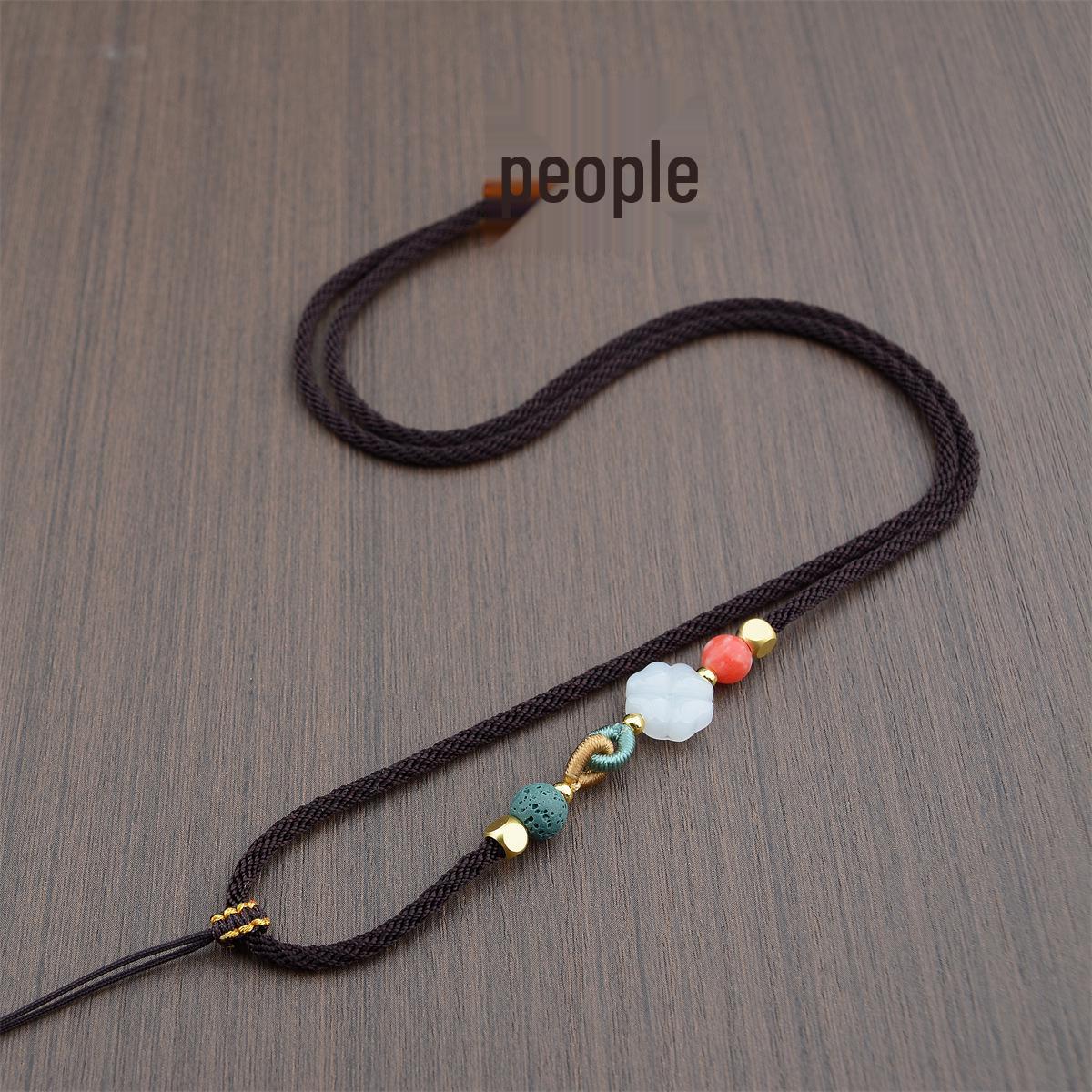 Gold Jadeite Four-Leaf Clover Pendant Necklace with Adjustable Hand-Woven Cord