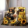 1Pc Cow Sunflowers Field Blanket Soft And Comfortable Casual Warm Camping Travel Christmas Halloween Xmas Gift M924664