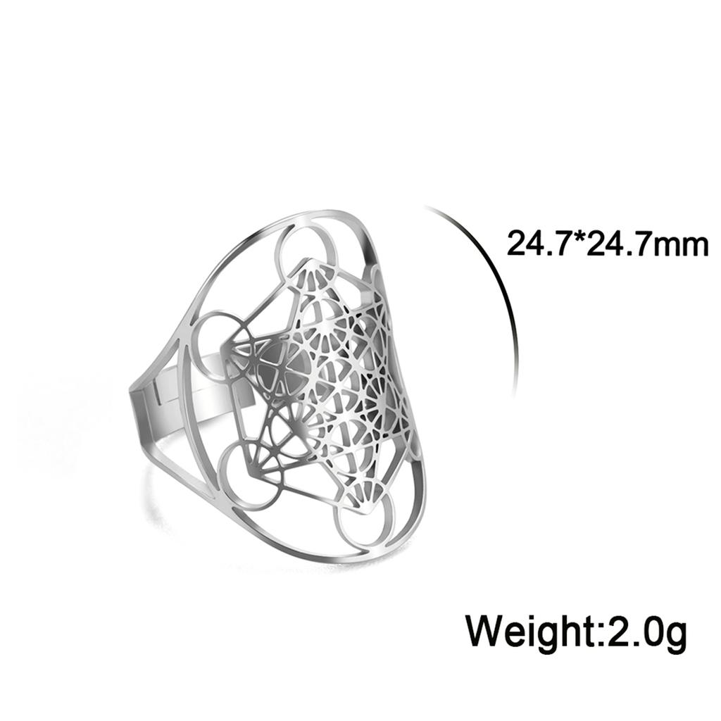 Flower of Life Ring Stainless Steel Sacred Geometry Archangel Metatron Ring Adjustable Amulet Jewelry Gift Wholesale