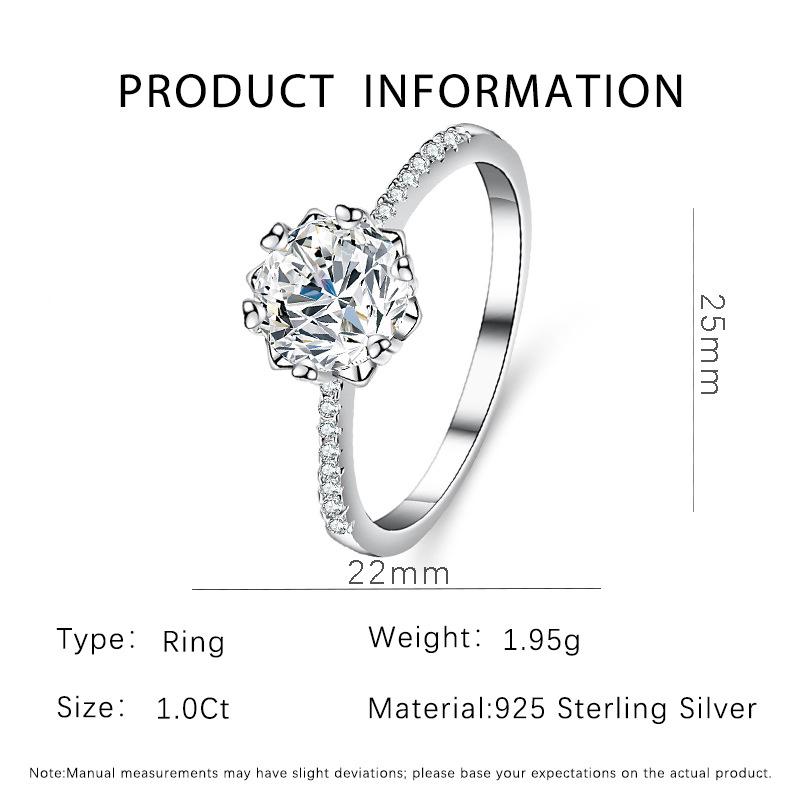 Women's Pure Silver D Color Moissanite Snowflake Ring, Over One Carat, Multiple Styles, Hot Selling Wedding Band