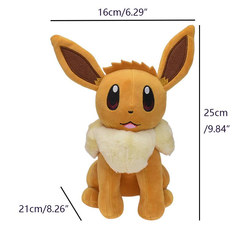 25cm Medium Eevee Plush Doll - 9 Designs with Tag: Fairy, Fire, Water, Ice, Sun, Sitting Open-Mouth
