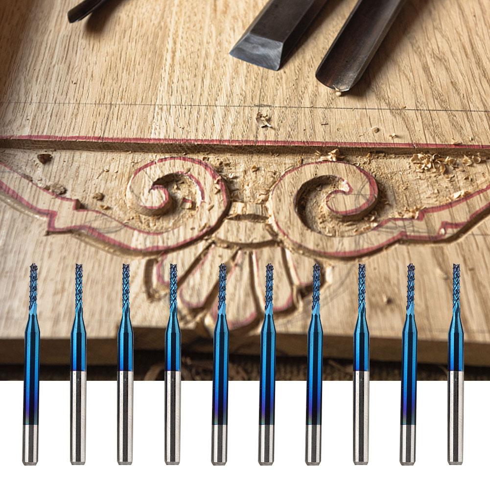 10 ks Karbidová fréza Modrá kukuřičná koncová fréza Gravírovací bit pro CNC PCB stroje (1,5 mm)