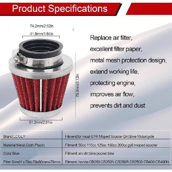 2PCS 42Mm Universal Air Filter For GY6 125CC 150CC 200CC 250CC Dirt Bike ATV Quad Scooter Go Kart Compatible With Kawasaki Suzuki Yamaha PZ24 PZ30
