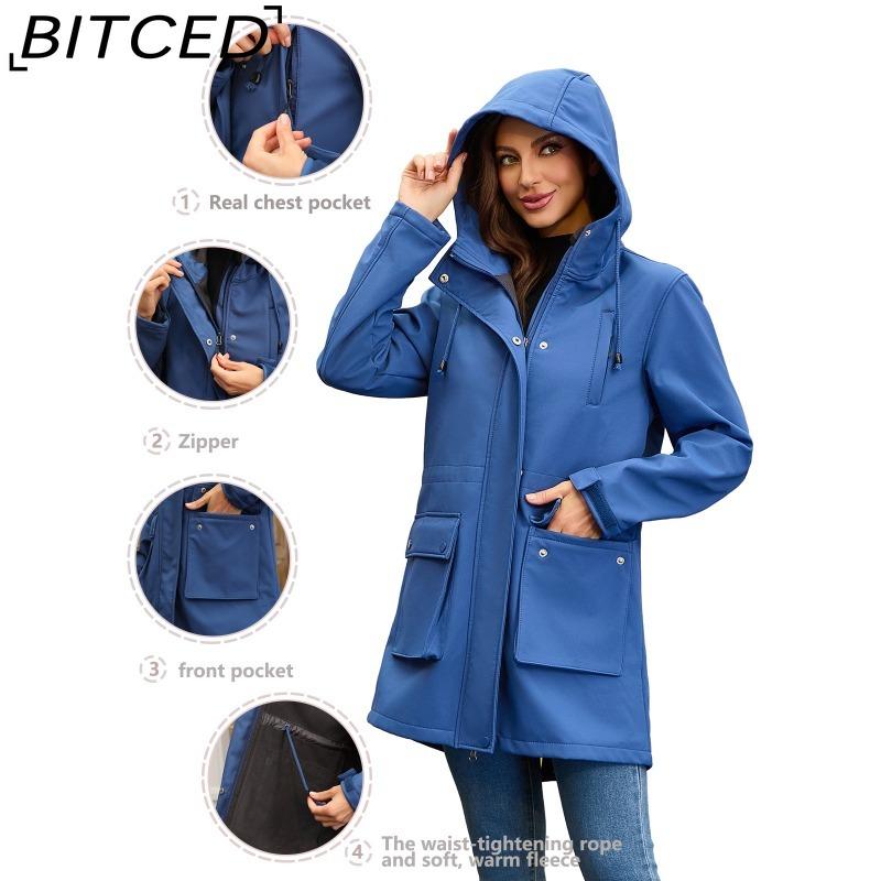 BITCED Autumn/Winter Jacket Women's Waterproof Hooded Raincoat Trench Coat