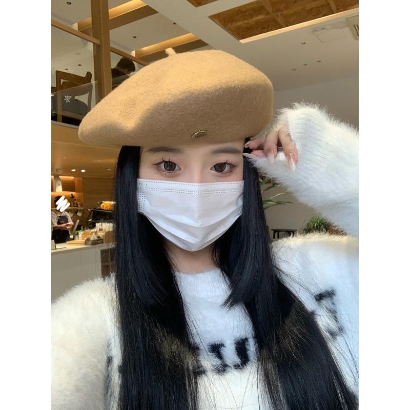 Beret Women's Autumn and Winter Versatile Temperament Retro Fashionable Small Fragrance Style Solid Color Hat Showing Small Face