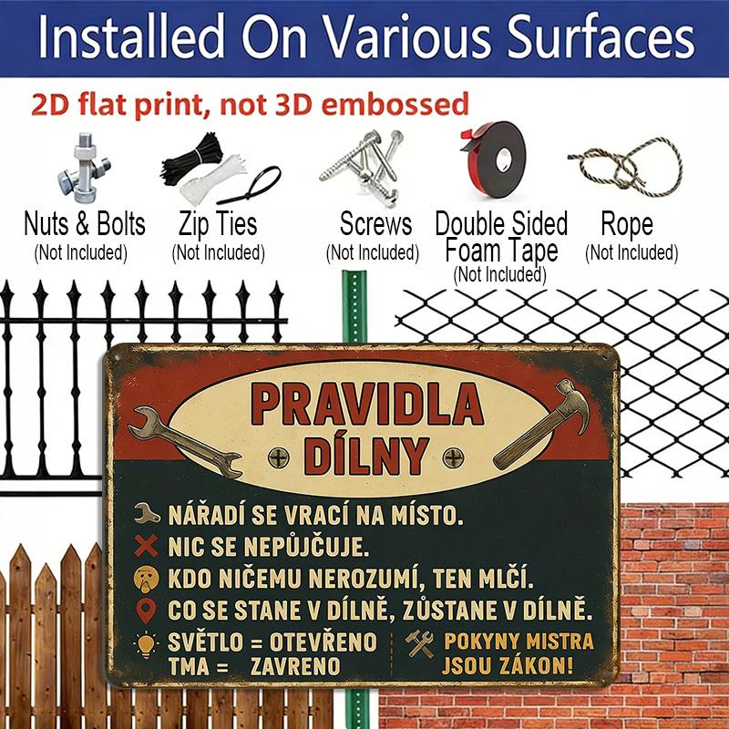 2D Flat 1pc Vintage Czech Slogan Metal Wall Art - Funny Construction Worker Quotes, Retro Garage Decor with Wrench Graphic - Heavy-Duty Aluminium