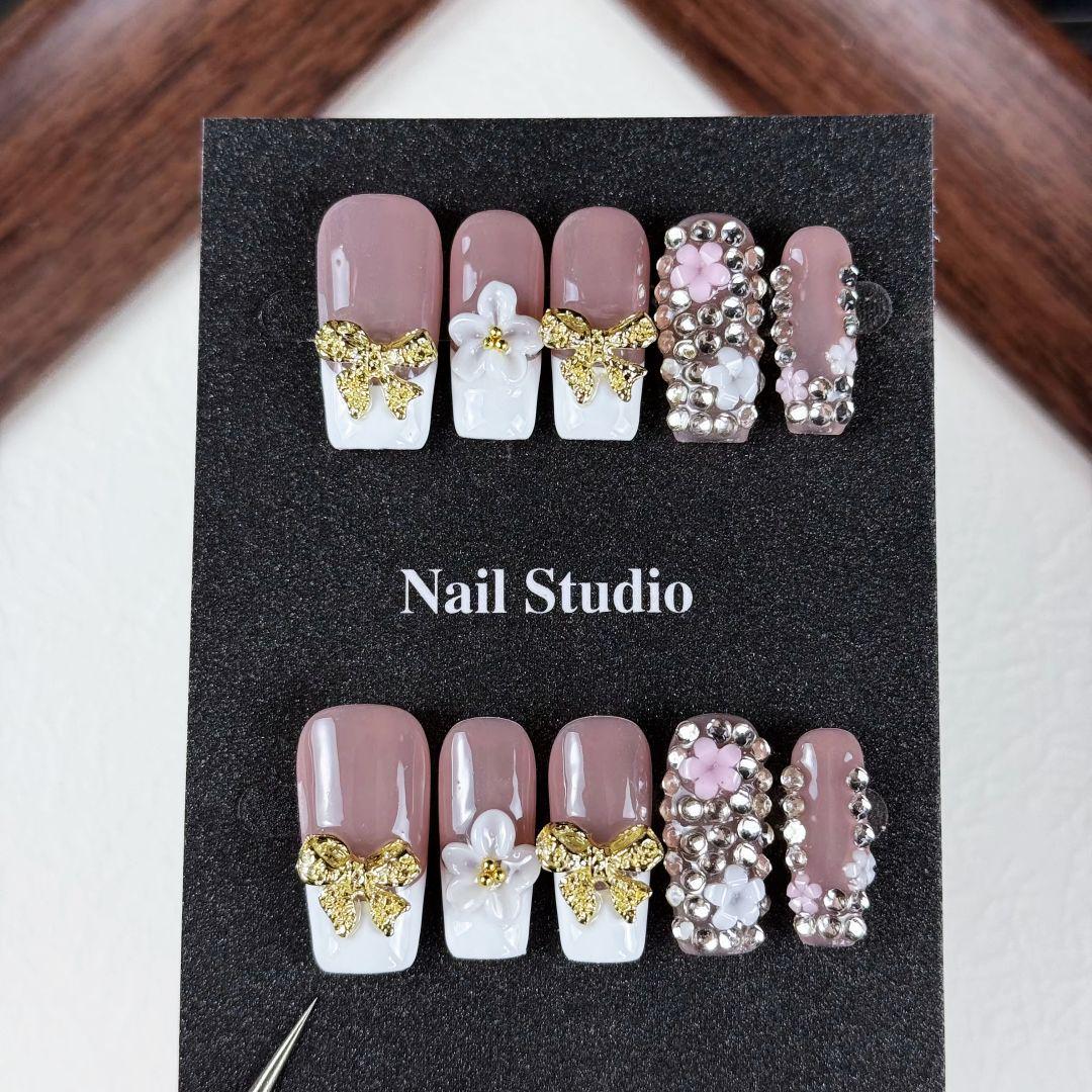 High-Grade Removable Flower Diamond French Manicure Stickers Large L