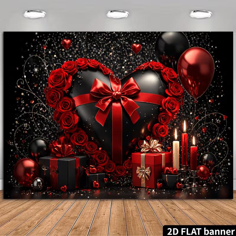 2D Red Black Heart Rose Romantic Birthday Wall Tapestry Background Cloth 47.2x31.5inch/120*80cm