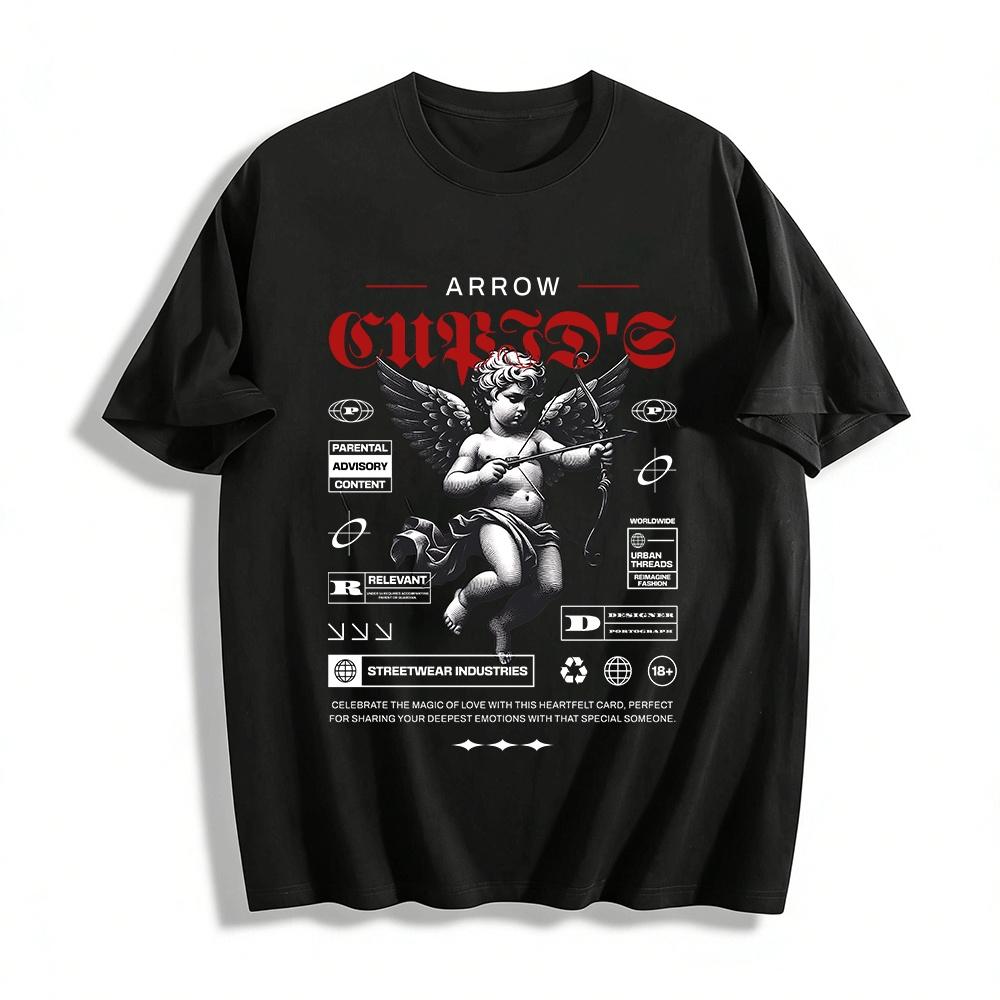 Vintage Cupid Print Trendy Casual Loose Couples Short Sleeve T-Shirt Pure cotton T-shirt XXS