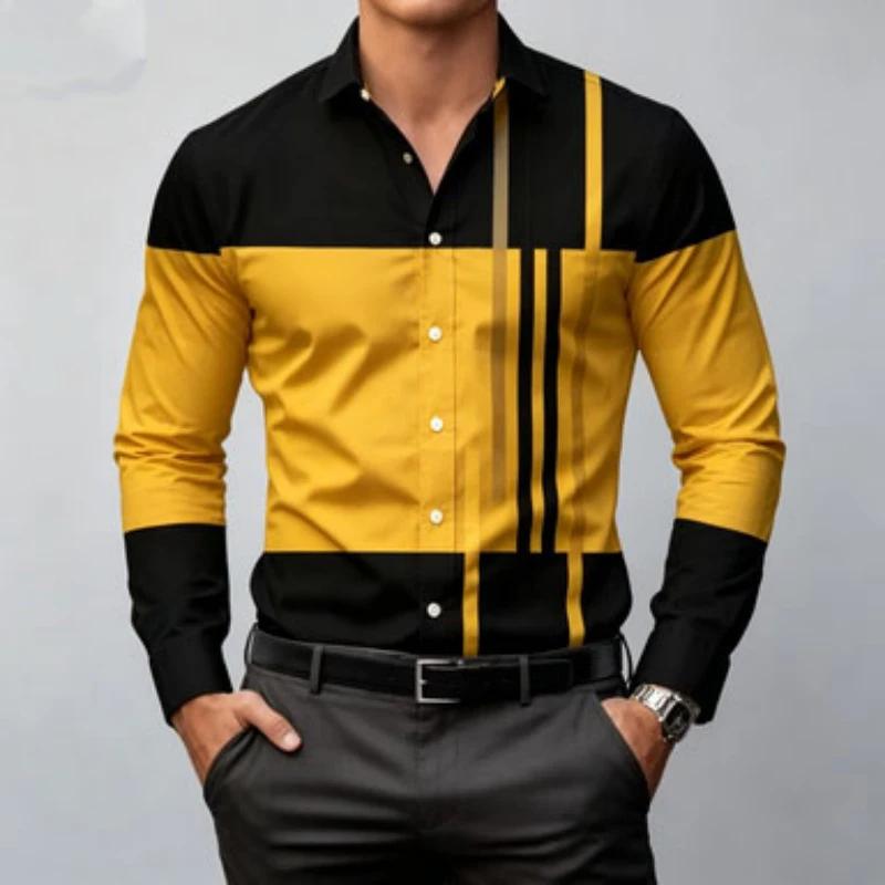 Geometric Pattern Long-sleeve Shirt, Stylish and Versatile for All Occasions.