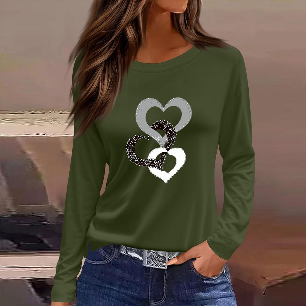 Mote Casual Langermet Trykk Rund Hals Pullover Topp Bluse for Kvinner