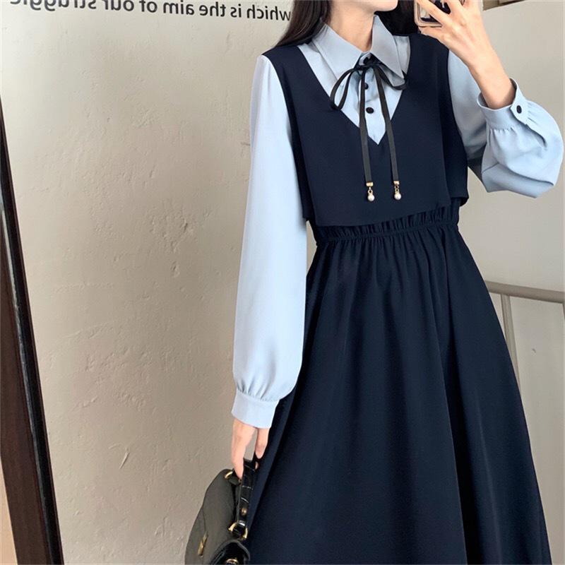 Plus-Size Women's Autumn Slimming Retro Two-Piece Dress