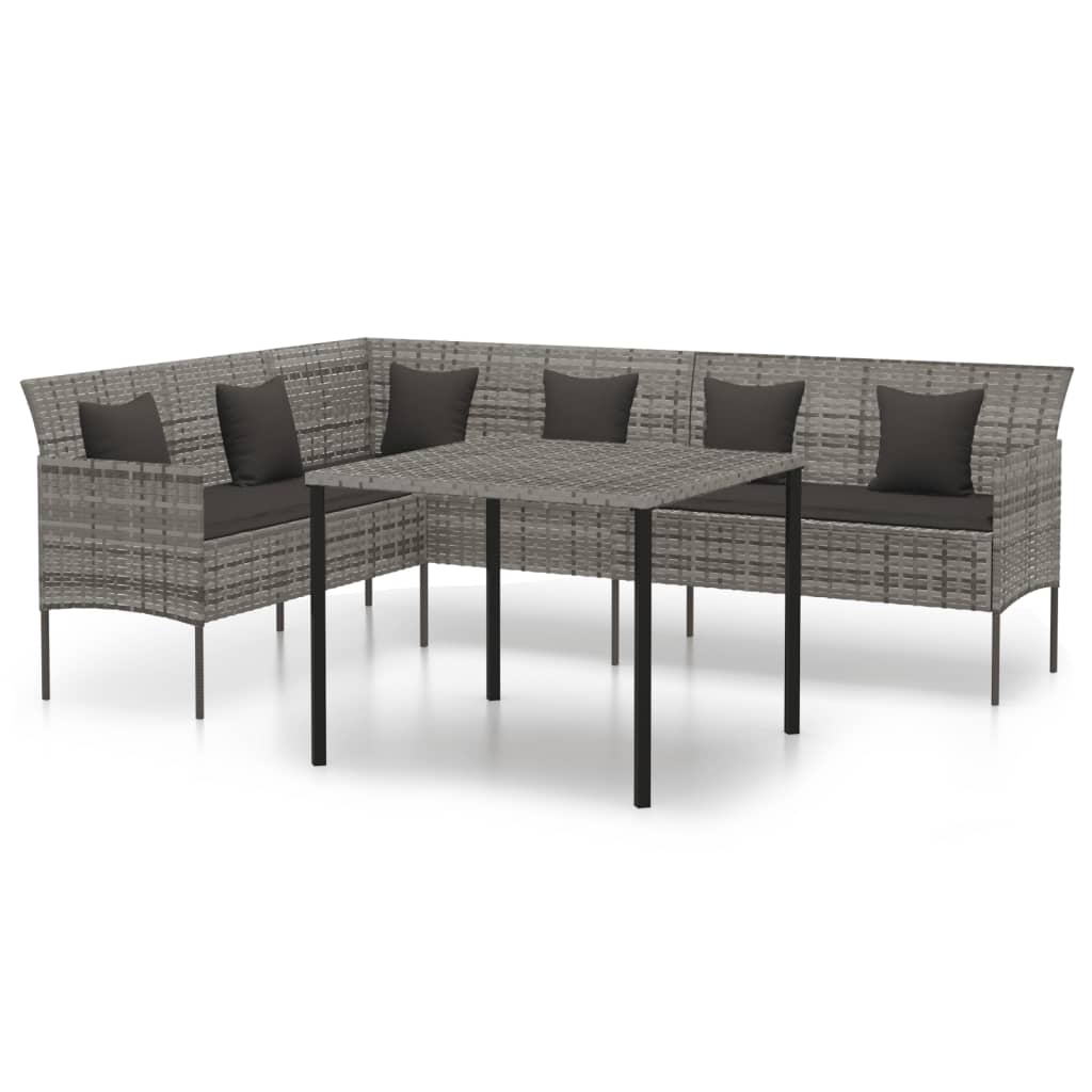 2-teiliges Garten-Ess-Set mit Kissen, graues Poly-Rattan