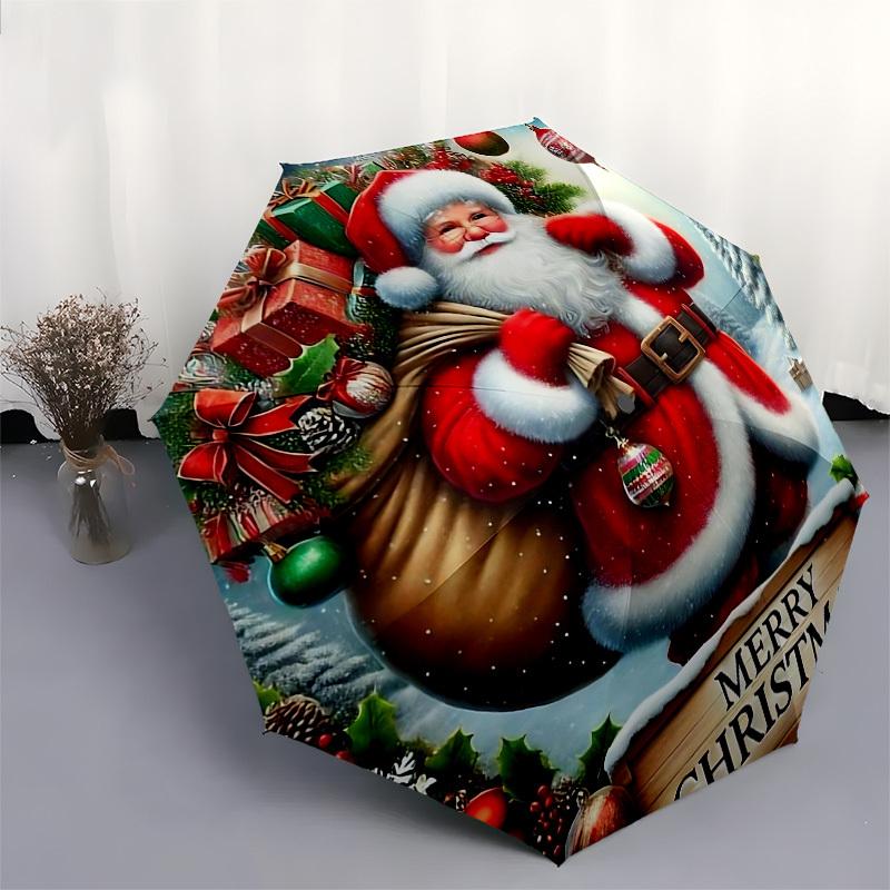 1pc Merry Christmas! Automatic Opening/Closing Umbrella with Portable Tri-Fold Design, 8-Bone Iron Frame, Outdoor Umbrella, Perfect Gift for Fans, Tra