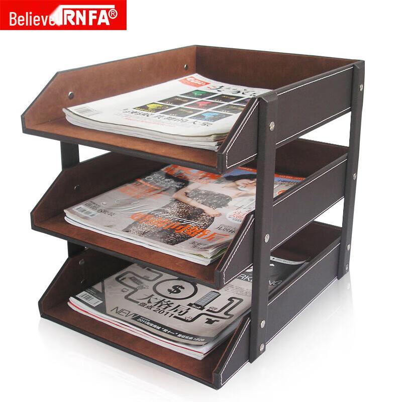 Xinfa Leather 3-Tier Desk File Organizer