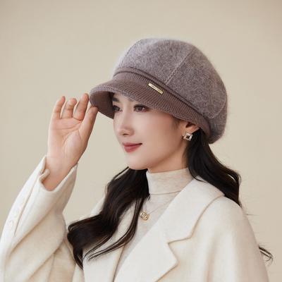 Hat Women's Knitted Duck Tongue Beret New Autumn and Winter Middle-aged and Elderly Women's Thermal Hat