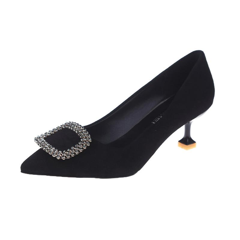 High Heels Women's Spring New Versatile Banquet Black Shoes Light Mouth Medium Heel Single Shoes Women's Thin Heel Pointed Women's Shoes Senior