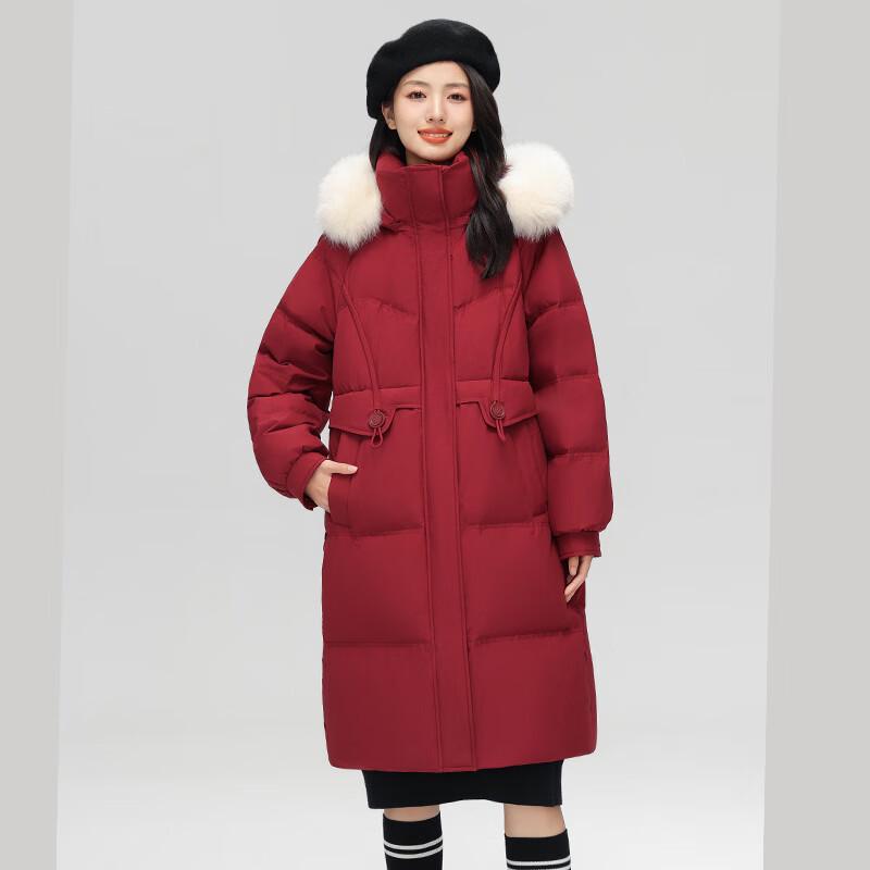 

Women s Mid-Length Thick Hooded Down Jacket with Fox Fur Collar S