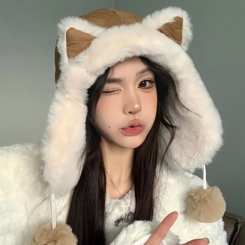 Cute Cat Ear Hat Warm Ear Flap Hat Ear Protective Cap Cold Weather Skiing Hat