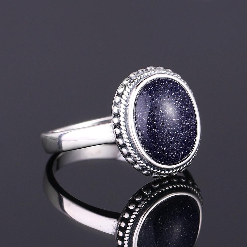 S925 Silver Ring for Women Oval Round Dropwater Natural Blue Sandstone Ring Gift Sun Shaped Retro Luxury Fine Jewelry