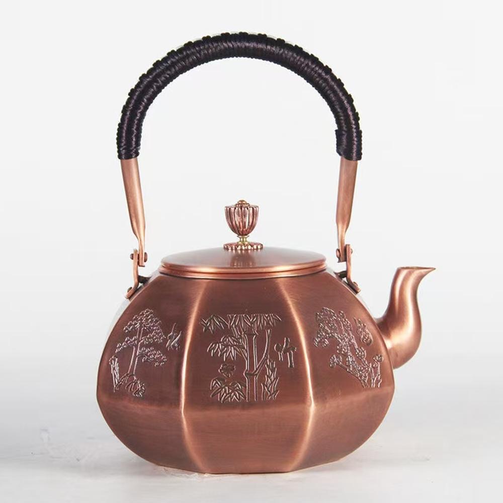 Octagonal Red Copper Pot, Handmade Boiling Water Kettle, High-Capacity Heath Copper Tea Kettle, Restaurant Add Soup Pot, 1600Ml 1600ML