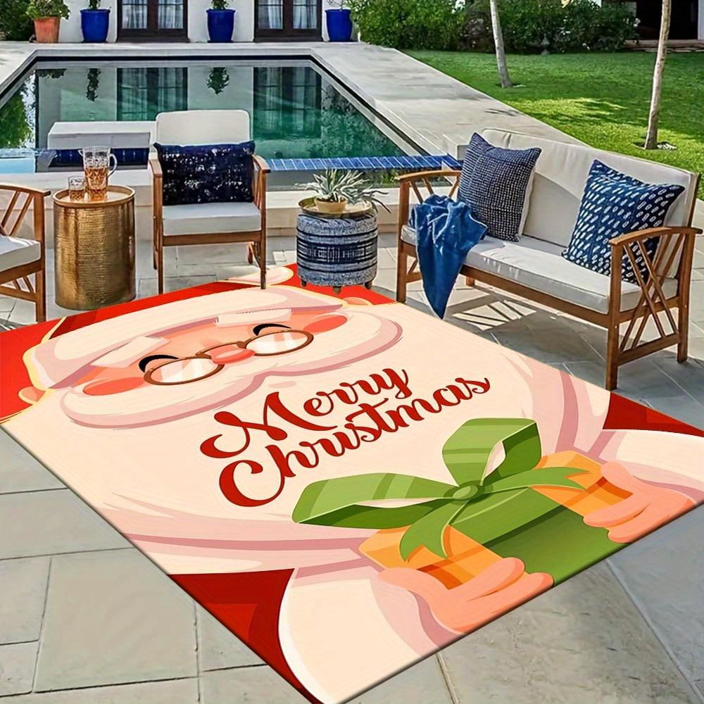 1pc Christmas Themed Rug, Santa Claus Print, Bedside Carpet, Non slip Laundry Room Mat, Machine Washable Water Absorbing Entrance Door Mat,