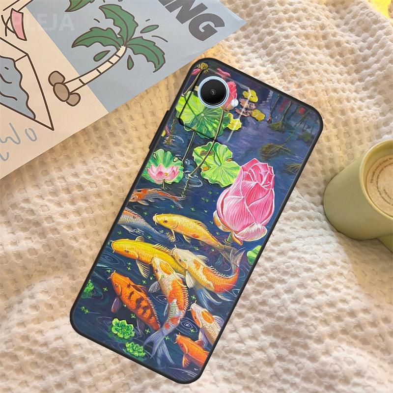 Koi Carp Fish Painting Case For Realme C55 C71 C67 C51 C75 C63 C61 C65 C53 C35 11 12 13 14 Pro Plus GT6 GT7 15 Pro